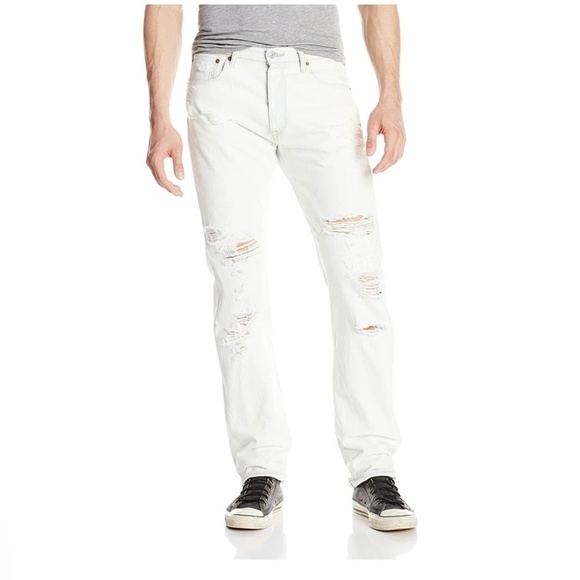 Levi’s 501 White Straight Relaxed fit Button fly Distressed Men or unisex 32x32 - Picture 1 of 16